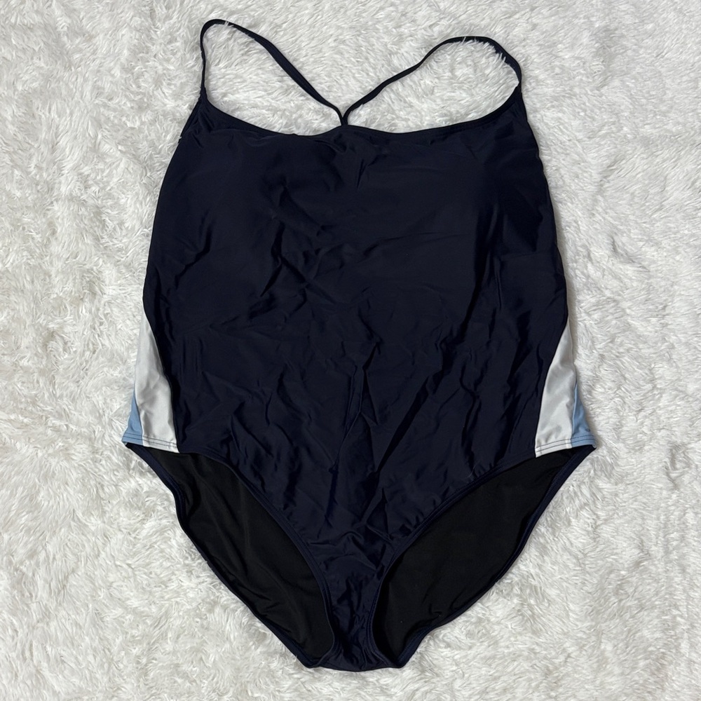 NWT J. Crew Navy Blue Colorblock Active One Piece Swimsuit Size 22